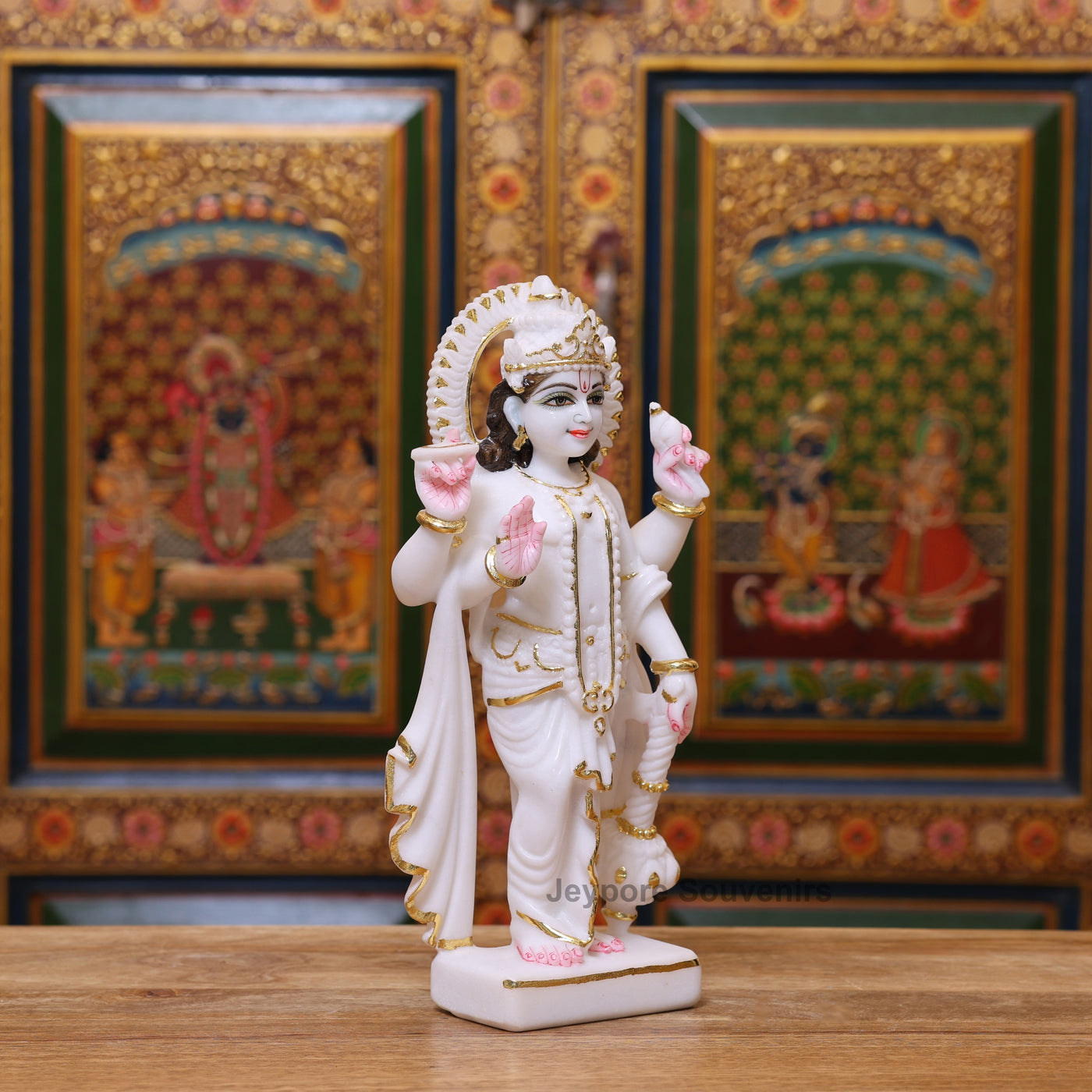 12" Pure White Marble Lakshmi-Narayan Idol Set With Real Gold Leaf Work