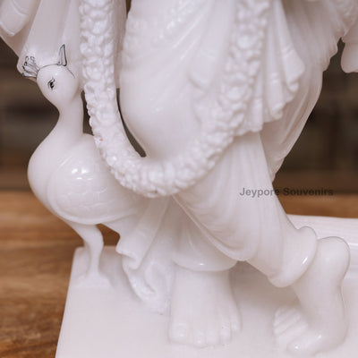 24" Handcrafted Radha Krishna Pure White Marble Statues Pair
