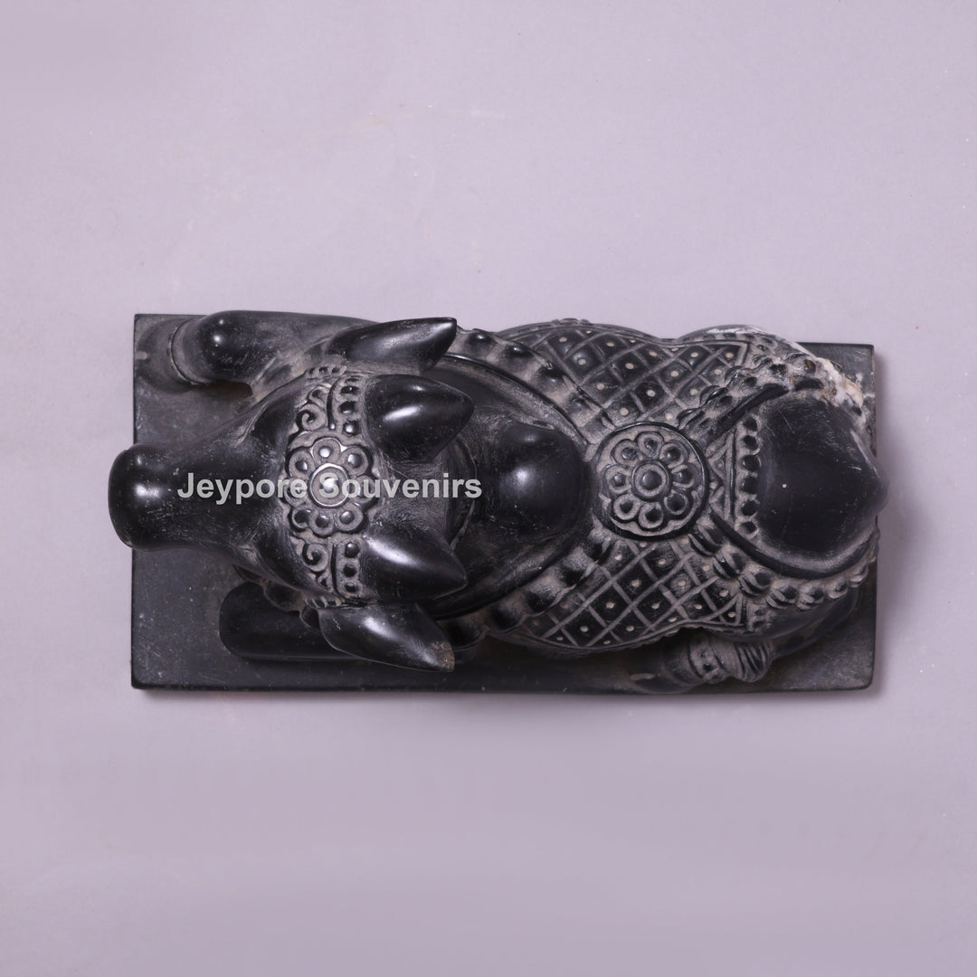 11" Black Marble Shiva Devotee Nandi (Bull) Idol