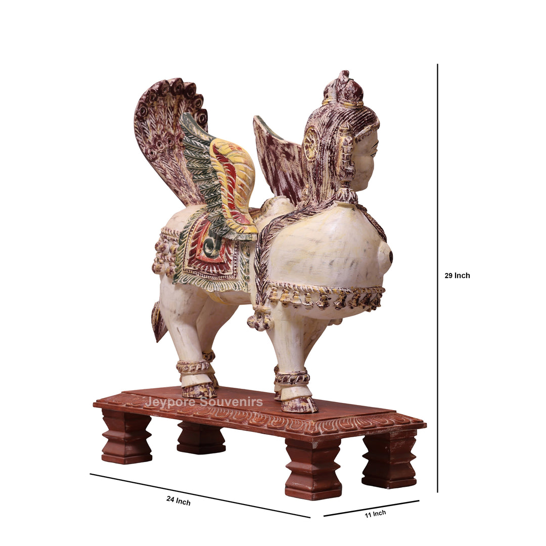 29" Hand-Carved Wooden Kamadhenu (Cow) Statue