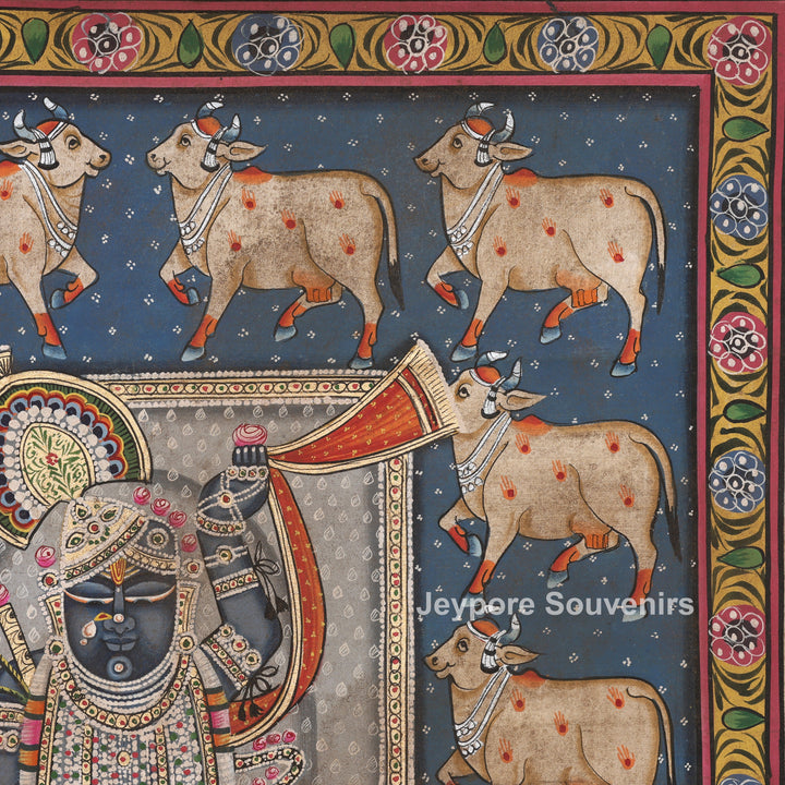 Handcrafted Pichwai Style Shrinathji Painting on Cotton Cloth
