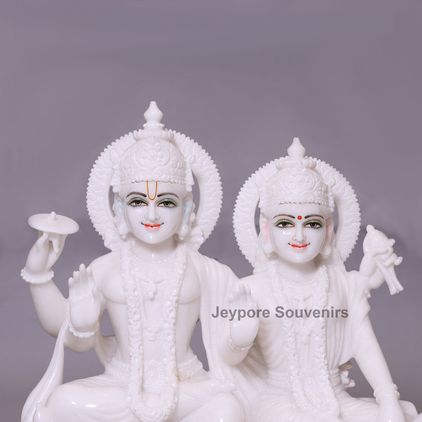 24" Divine White Marble Lakshmi Narayan Idol Set