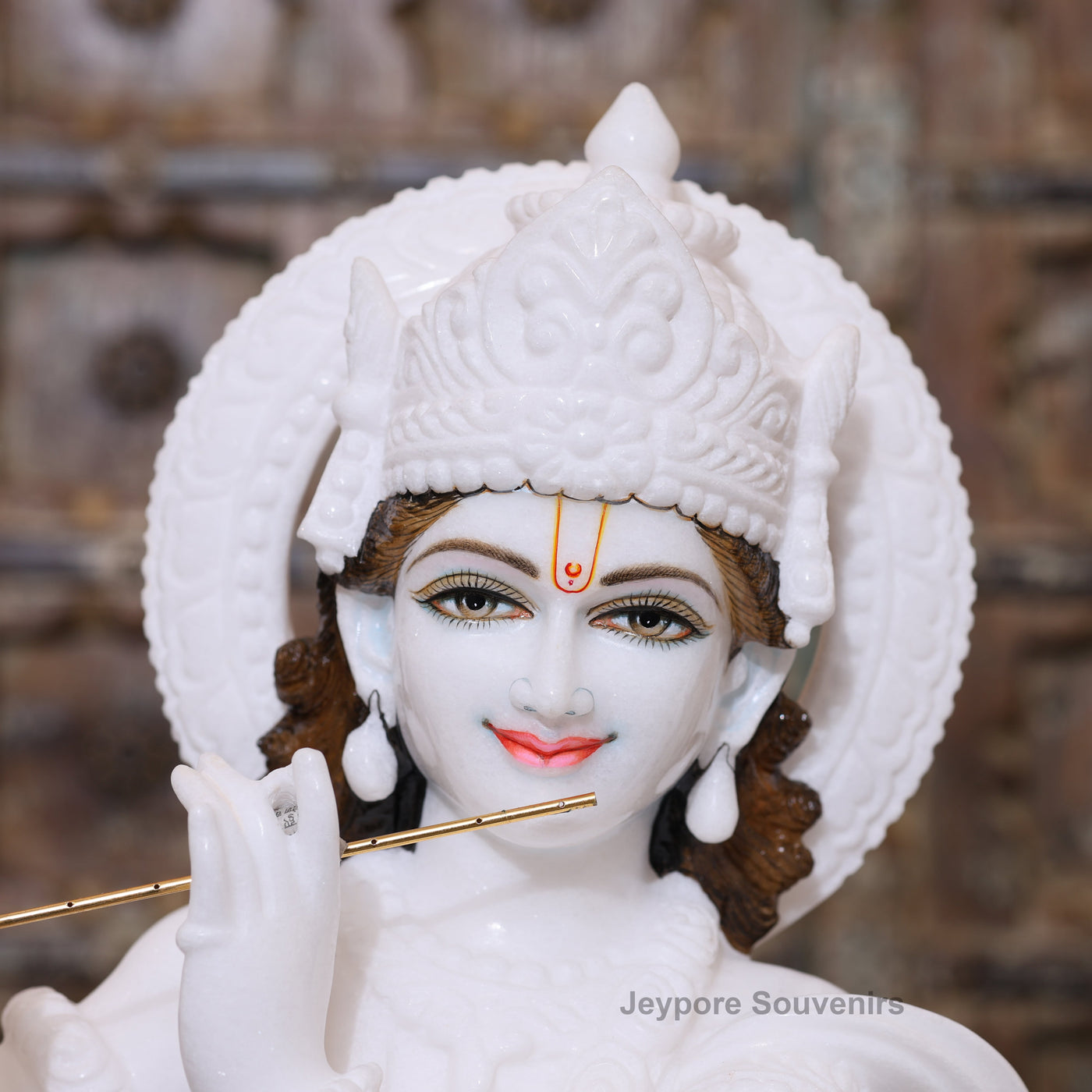 30" Radha Krishna Pure White Marble Statue Pair