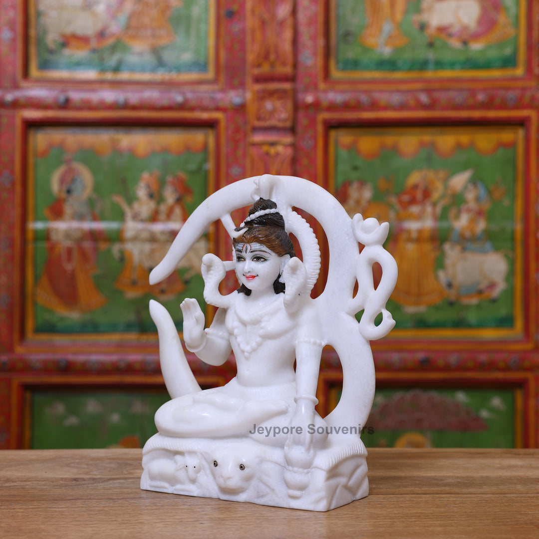 12" Pure White Marble Lord Shiva Idol