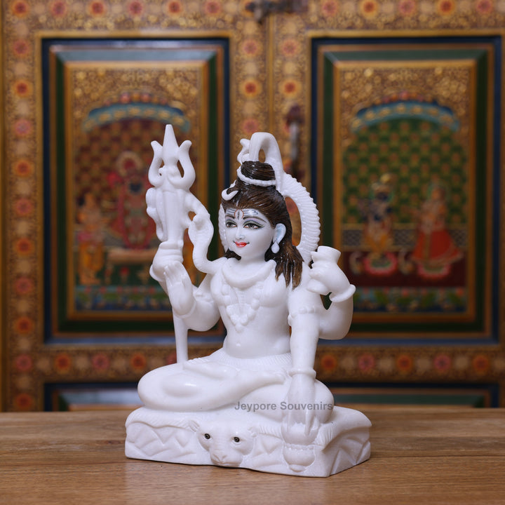 12" Pure White Marble Lord Shiva Idol
