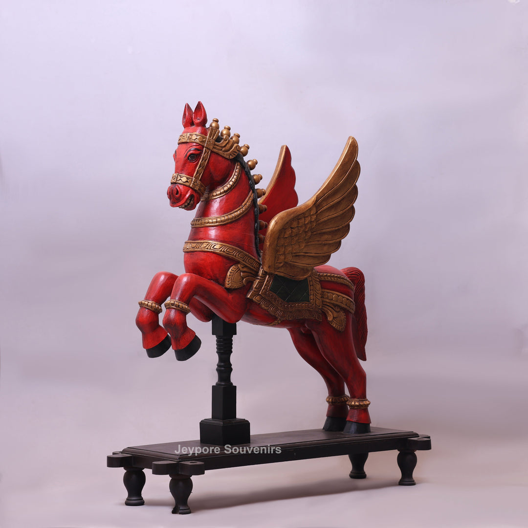 42" Hand-Carved Wooden Flying Horse Statue (Pegasus)