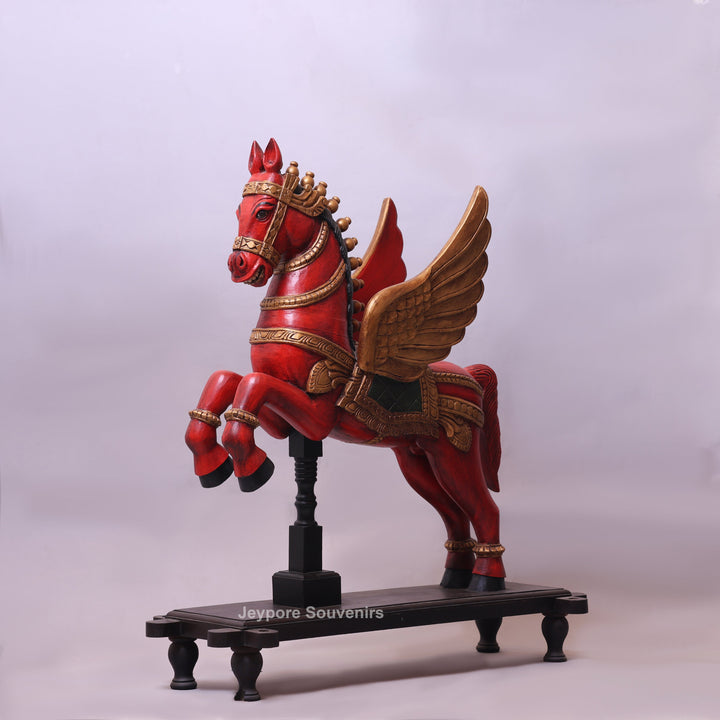 42" Hand-Carved Wooden Flying Horse Statue (Pegasus)