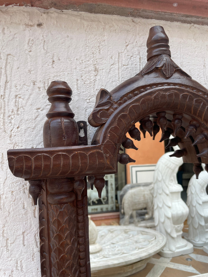Hand carved single Jharokha mirror in distressed finish