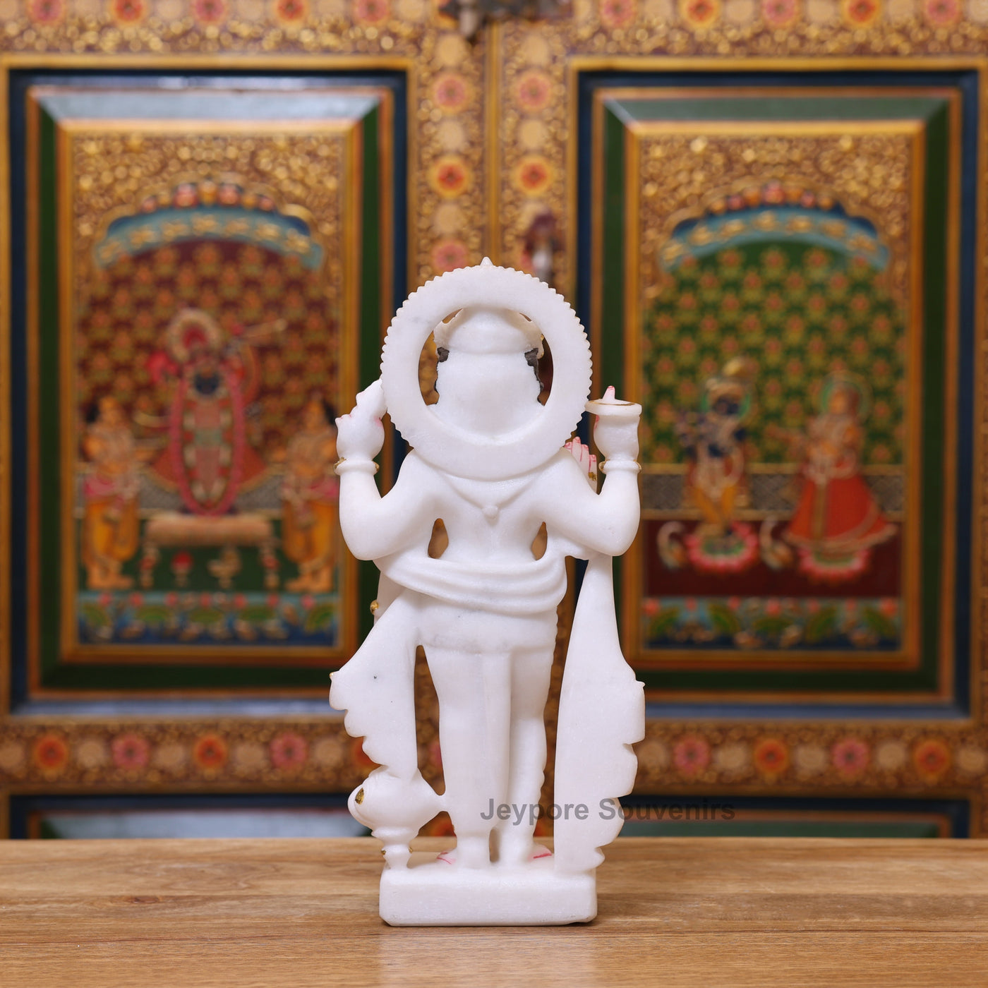 12" Pure White Marble Lakshmi-Narayan Idol Set With Real Gold Leaf Work