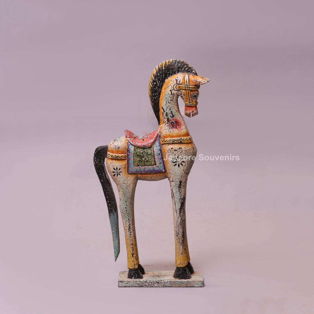 18" Hand-Carved Wooden Horse Statue