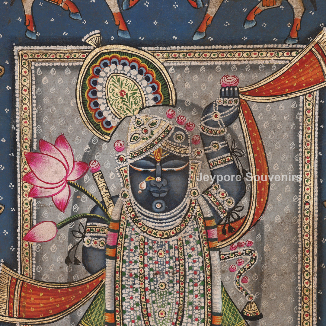 Handcrafted Pichwai Style Shrinathji Painting on Cotton Cloth