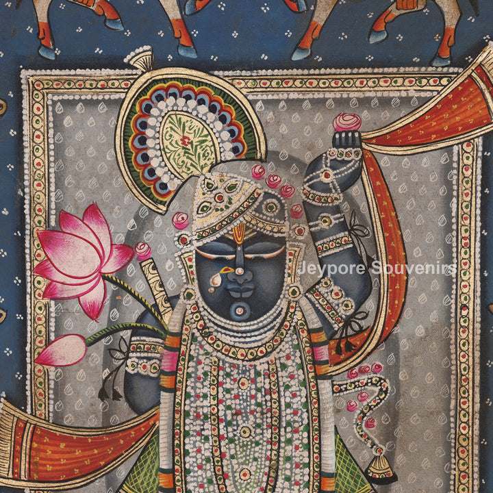 Handcrafted Pichwai Style Shrinathji Painting on Cotton Cloth