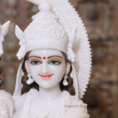 30" Pure White Marble Radha Krishna Statue