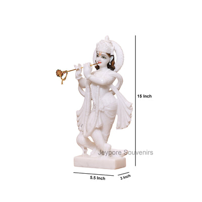 15" Pure White Marble Radha Krishna Pair Idols