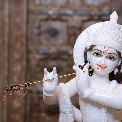 24" Pure White Marble Radha Krishna Statues Pair