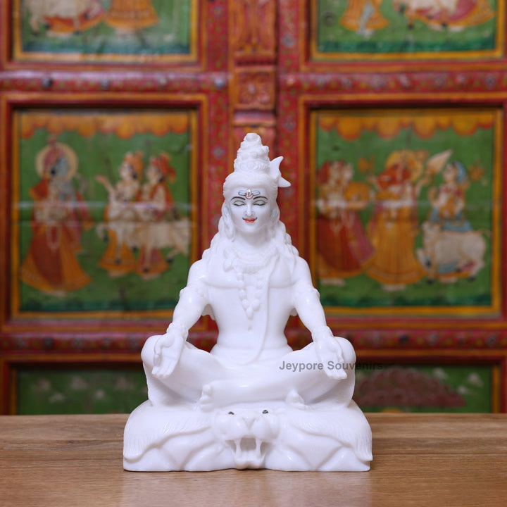 12" Pure White Marble Lord Shiva Seated Statue
