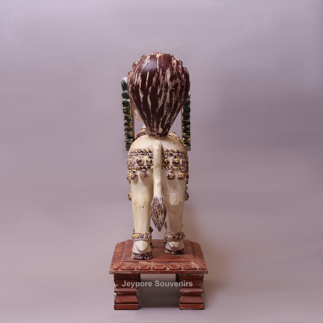 29" Hand-Carved Wooden Kamadhenu (Cow) Statue