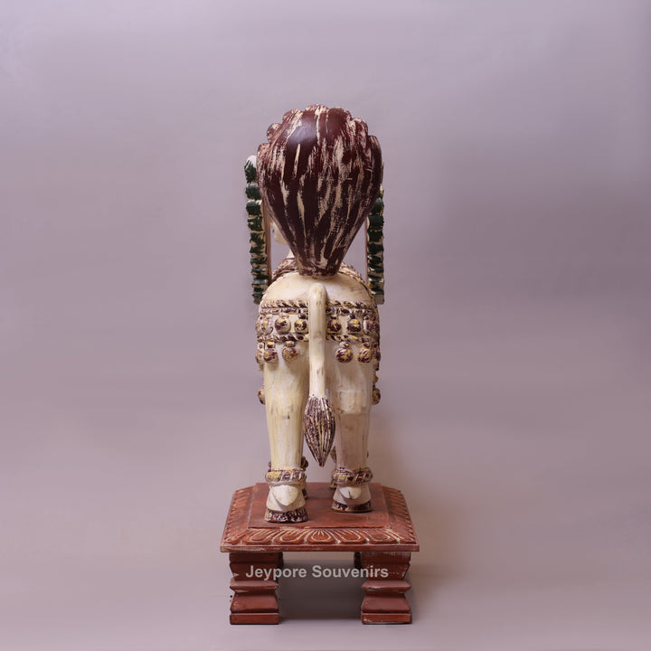 29" Hand-Carved Wooden Kamadhenu (Cow) Statue