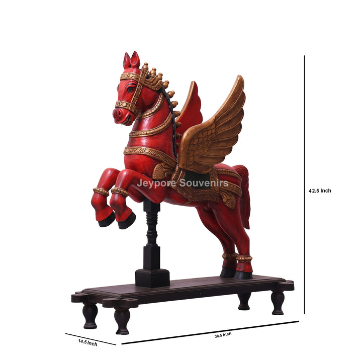 42" Hand-Carved Wooden Flying Horse Statue (Pegasus)