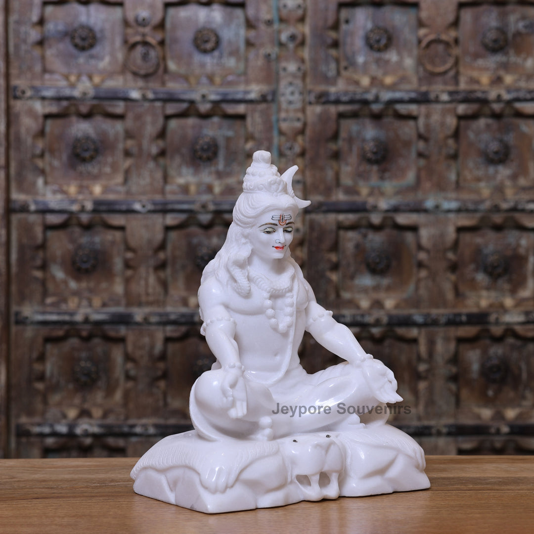 15" Lord Shiva White Marble Statue