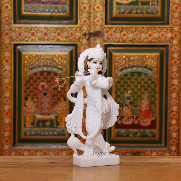 15" Pure White Marble Radha Krishna Pair Idols