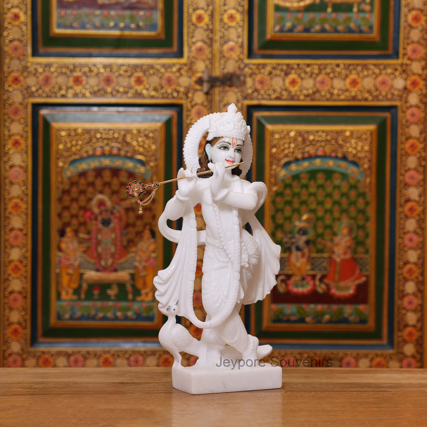 15" Pure White Marble Radha Krishna Pair Idols