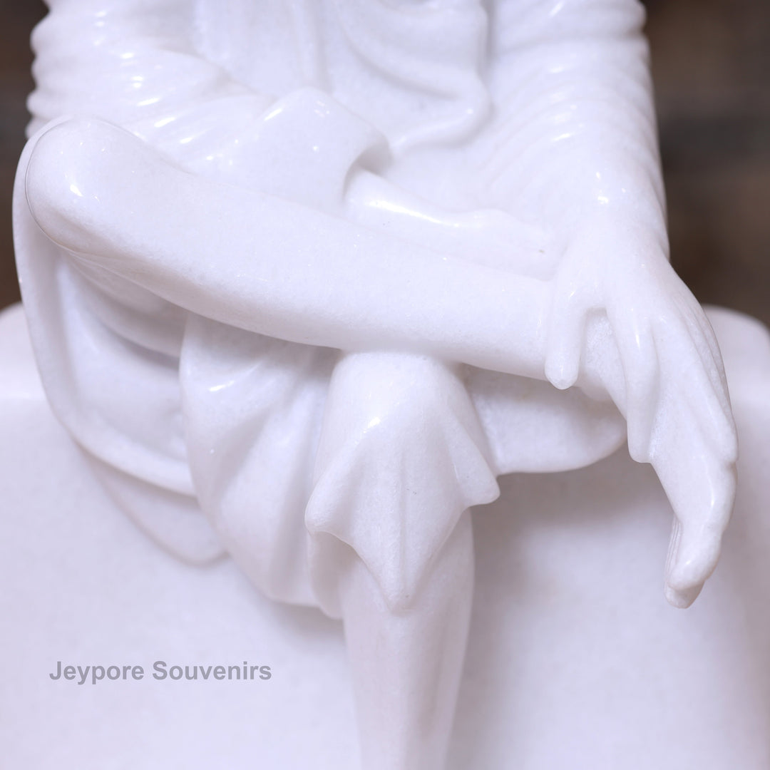 15" Exquisite Pure White Marble Sai Baba Statue
