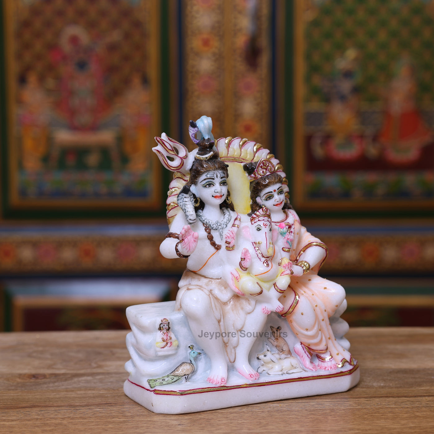 9" Pure White Marble Shiv Parivar Murti