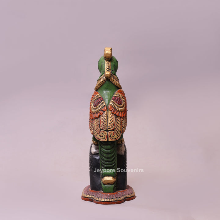 19" Hand-Carved Wooden Parrot Statue