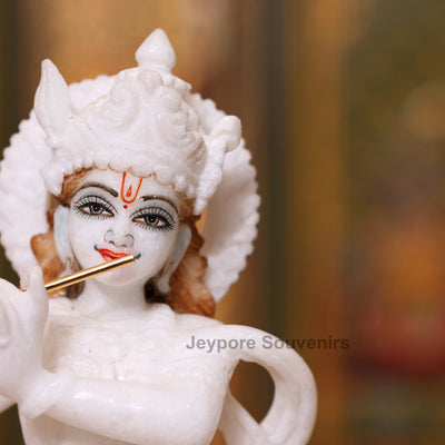 9" Radha And Krishna Idols Pair in Pure White Marble