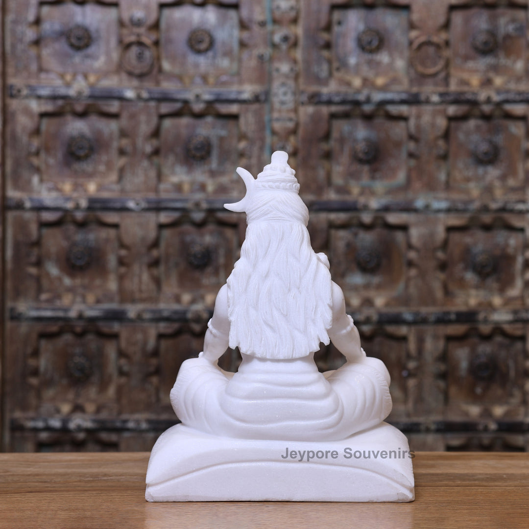 15" Lord Shiva White Marble Statue