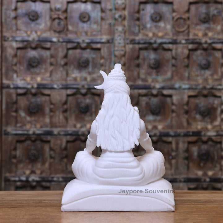 15" Lord Shiva White Marble Statue
