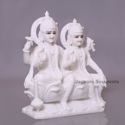 24" Divine White Marble Lakshmi Narayan Idol Set