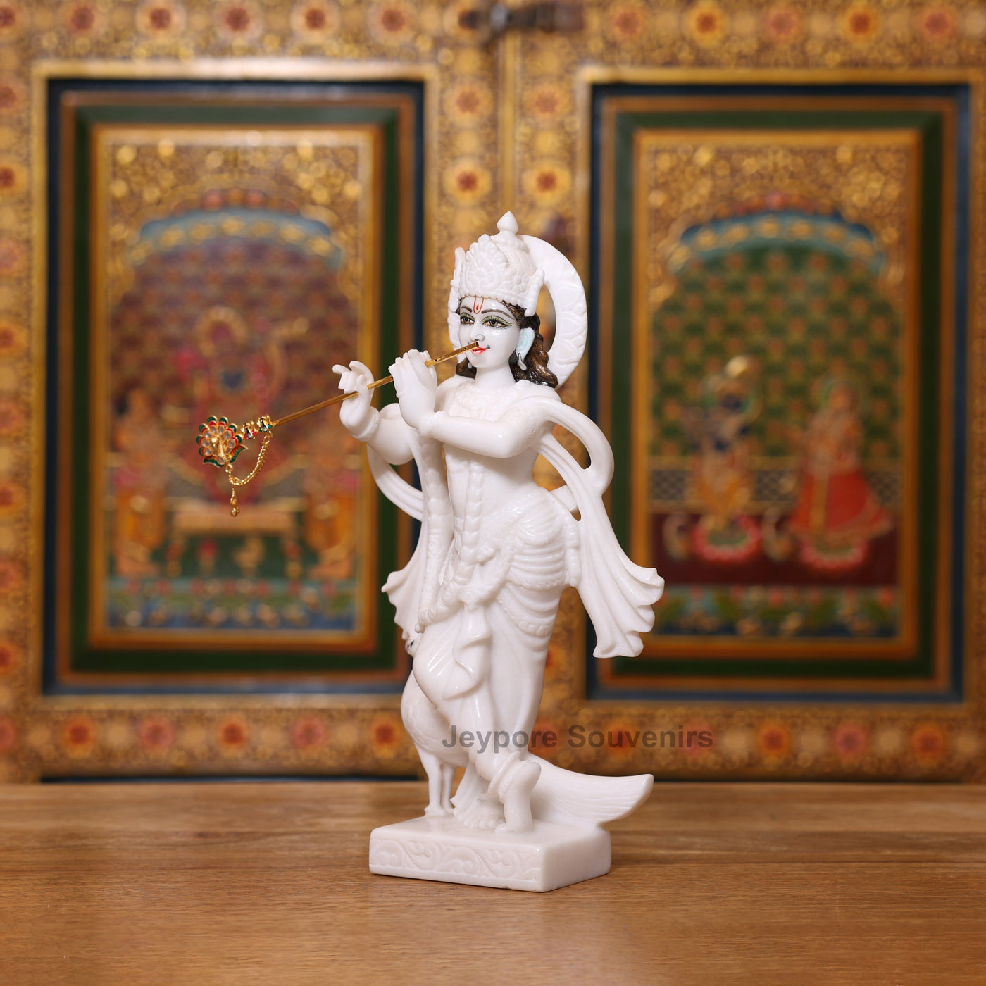 12" Stunning Pure White Marble Radha Krishna Statue Pair