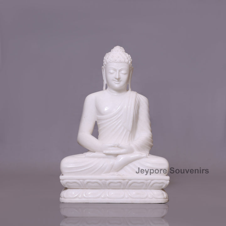 24" Pure White Marble Lord Buddha Statue