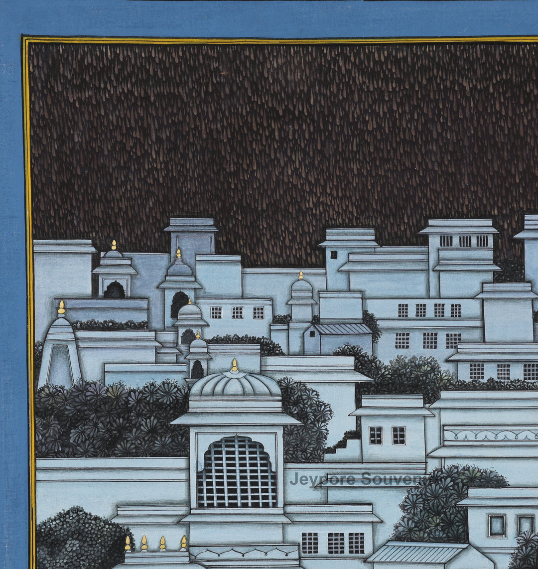Pichwai Painting of Lord Krishna Protecting Cows under Govardhan Parvat