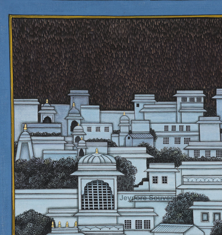 Pichwai Painting of Lord Krishna Protecting Cows under Govardhan Parvat