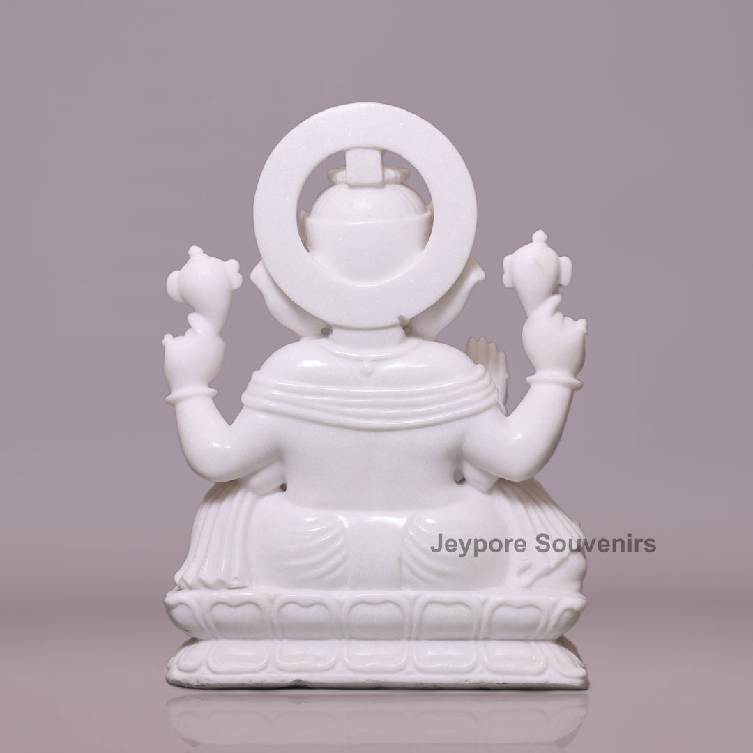 27" Grand Pure White Marble Lord Ganesha Idol For Home Decor
