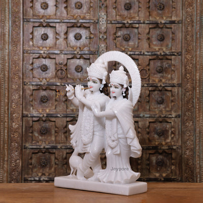 24" Handcrafted Pure White Marble Radha Krishna Idol