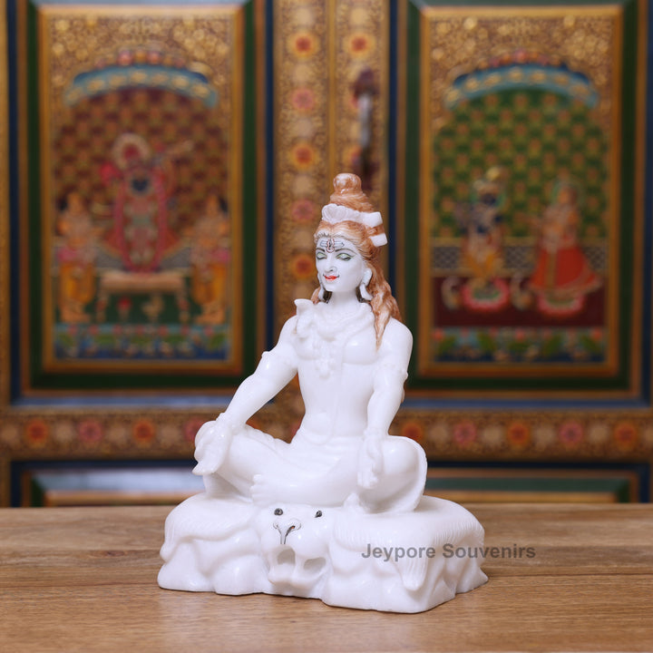 10" Pure White Marble Lord Shiva Statue