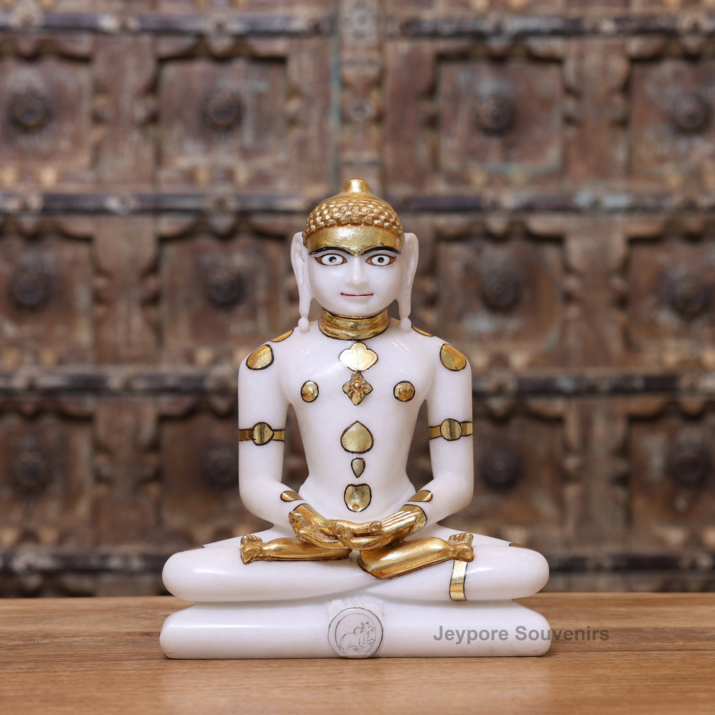 12" Adinath Bhagwan Idol in Pure White Marble