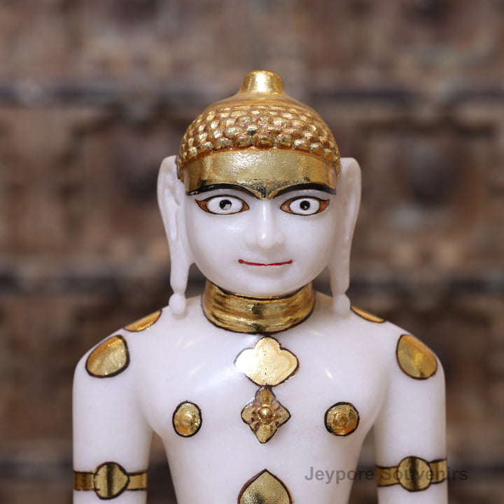 12" Adinath Bhagwan Idol in Pure White Marble