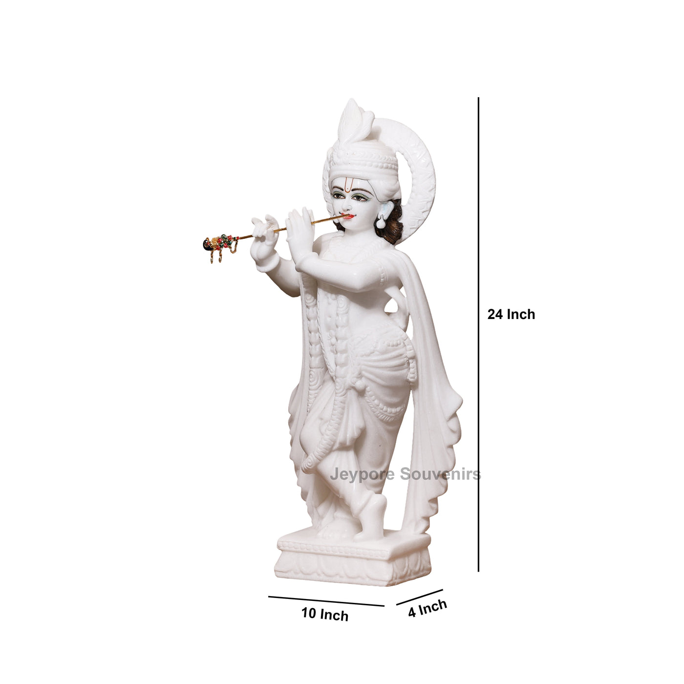 24" Pure White Marble Radha Krishna Sculpture Pair