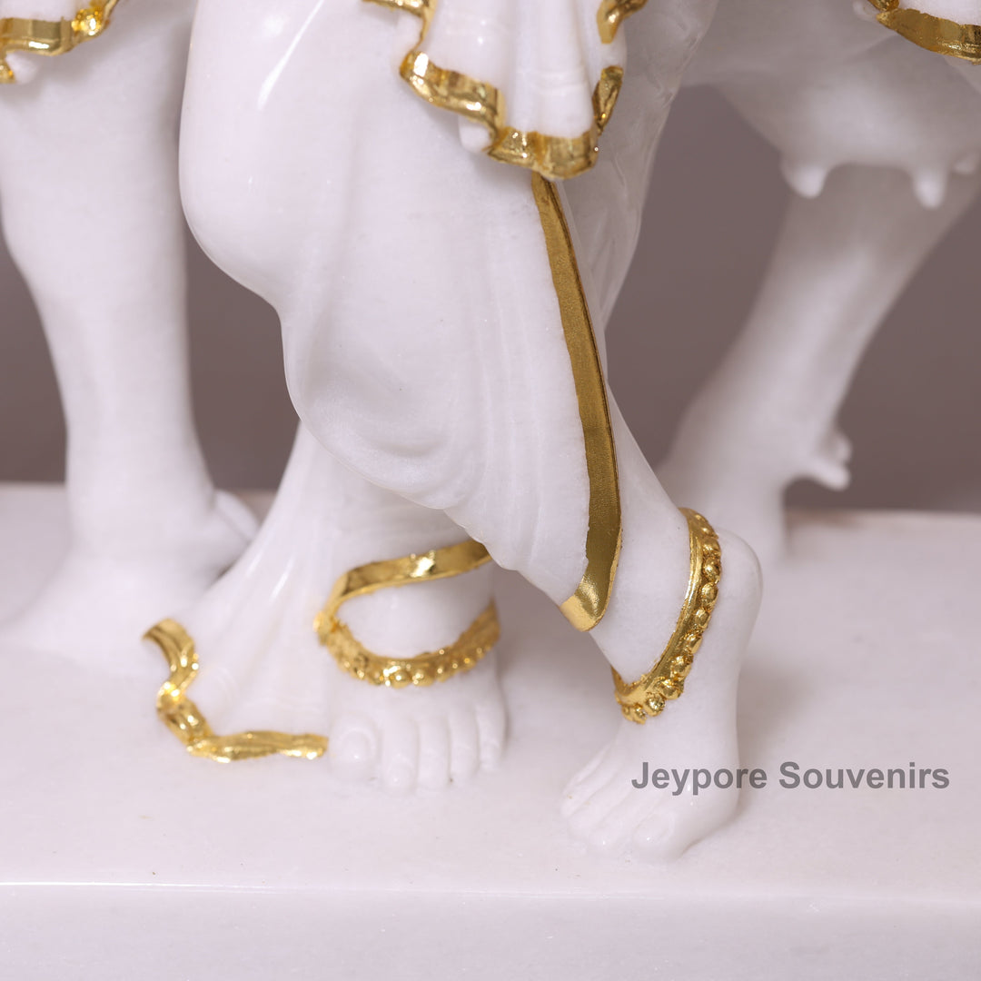 27" Enchanting Pure White Marble Lord Krishna Cow Idol With Real Gold Leaf