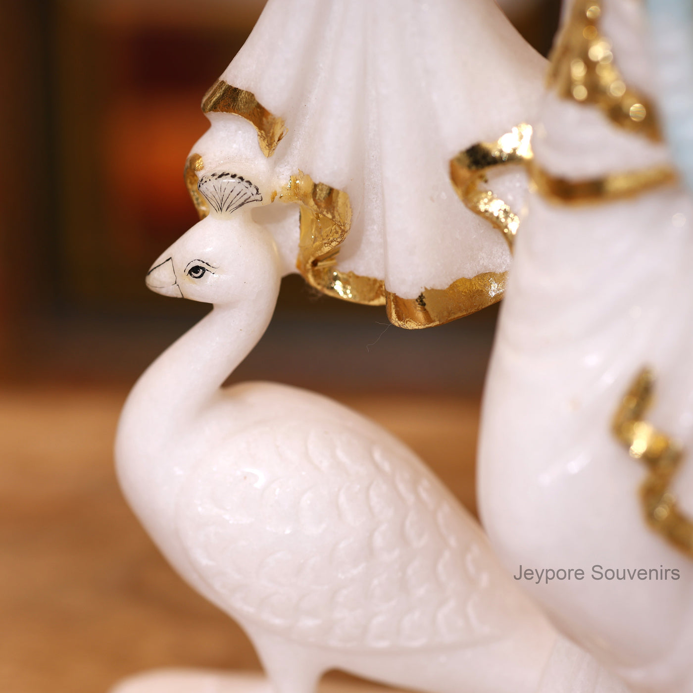 15" Radha Krishna Pure White Marble Statue With Real Gold Leaf Work