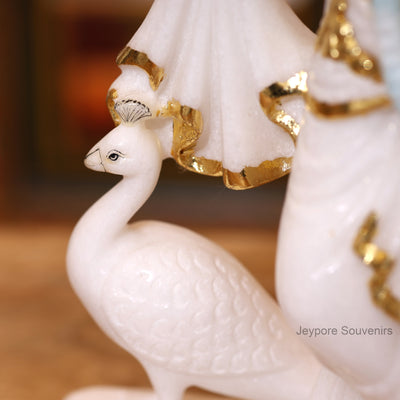 15" Radha Krishna Pure White Marble Statue With Real Gold Leaf Work