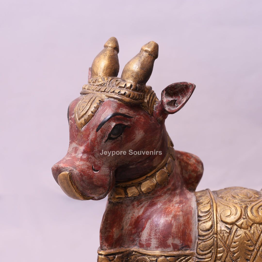 26" Vintage Hand-Painted Wooden Nandi (Bull) Statue