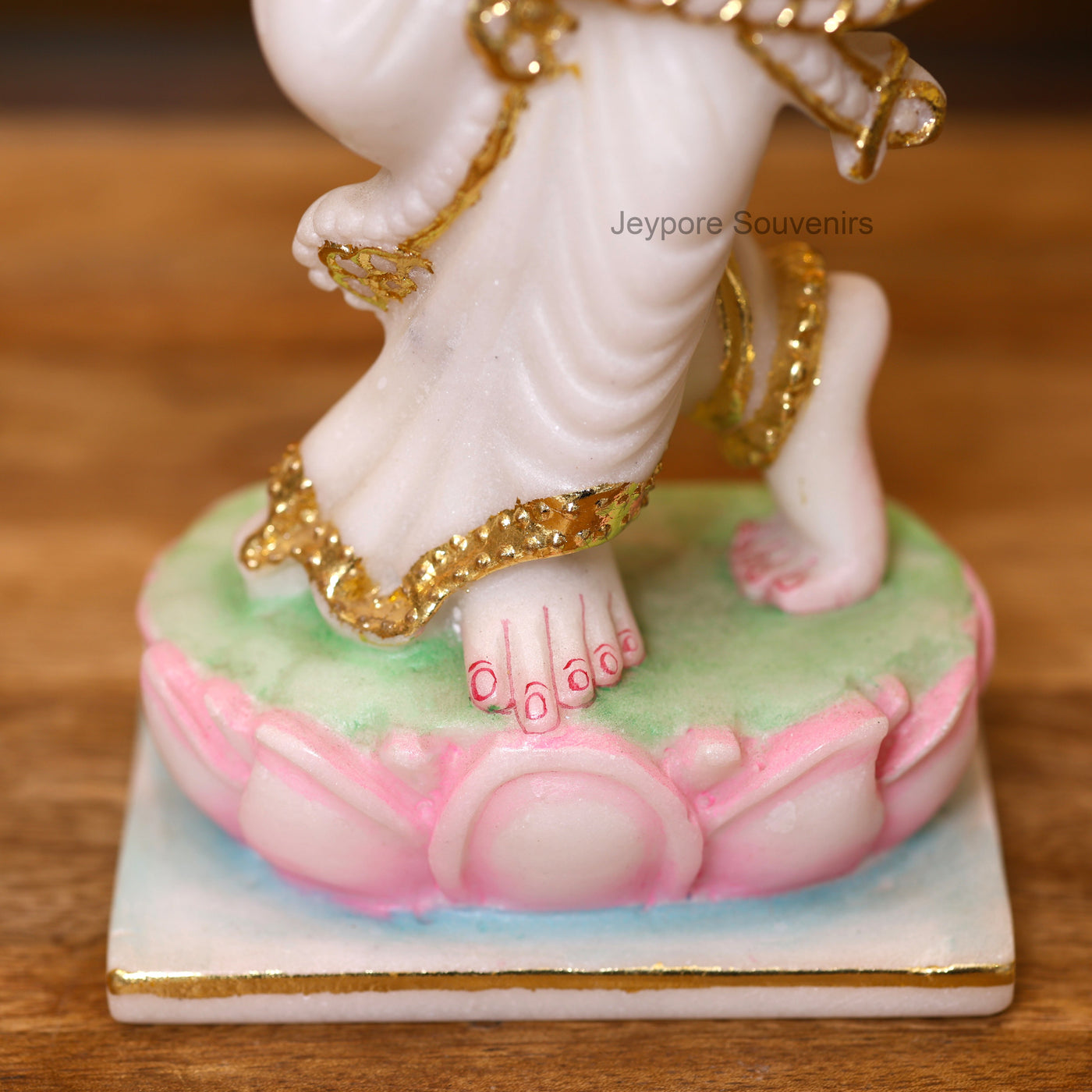 12" Elegant Handcrafted Pure White Marble Krishna Statue with Real Gold Leaf Work