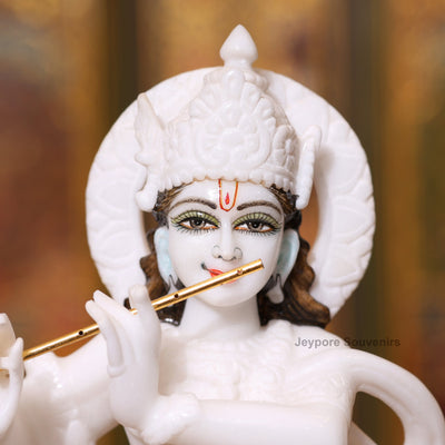 12" Stunning Pure White Marble Radha Krishna Statue Pair