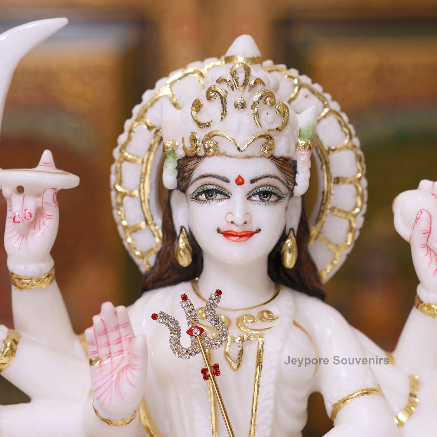 15" Real Gold Leaf Goddess Durga Marble Statue with Lion